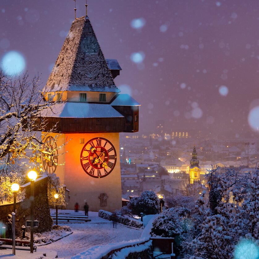 Uhrturm im Winter | © Graz Tourismus - Harry Schiffer